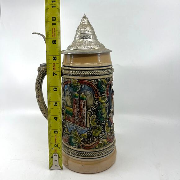 Vintage German Lidded Beer Stein Mug w/ "Siegestor" & "Hofbrau haus" & "Munchen" - Picture 9 of 9